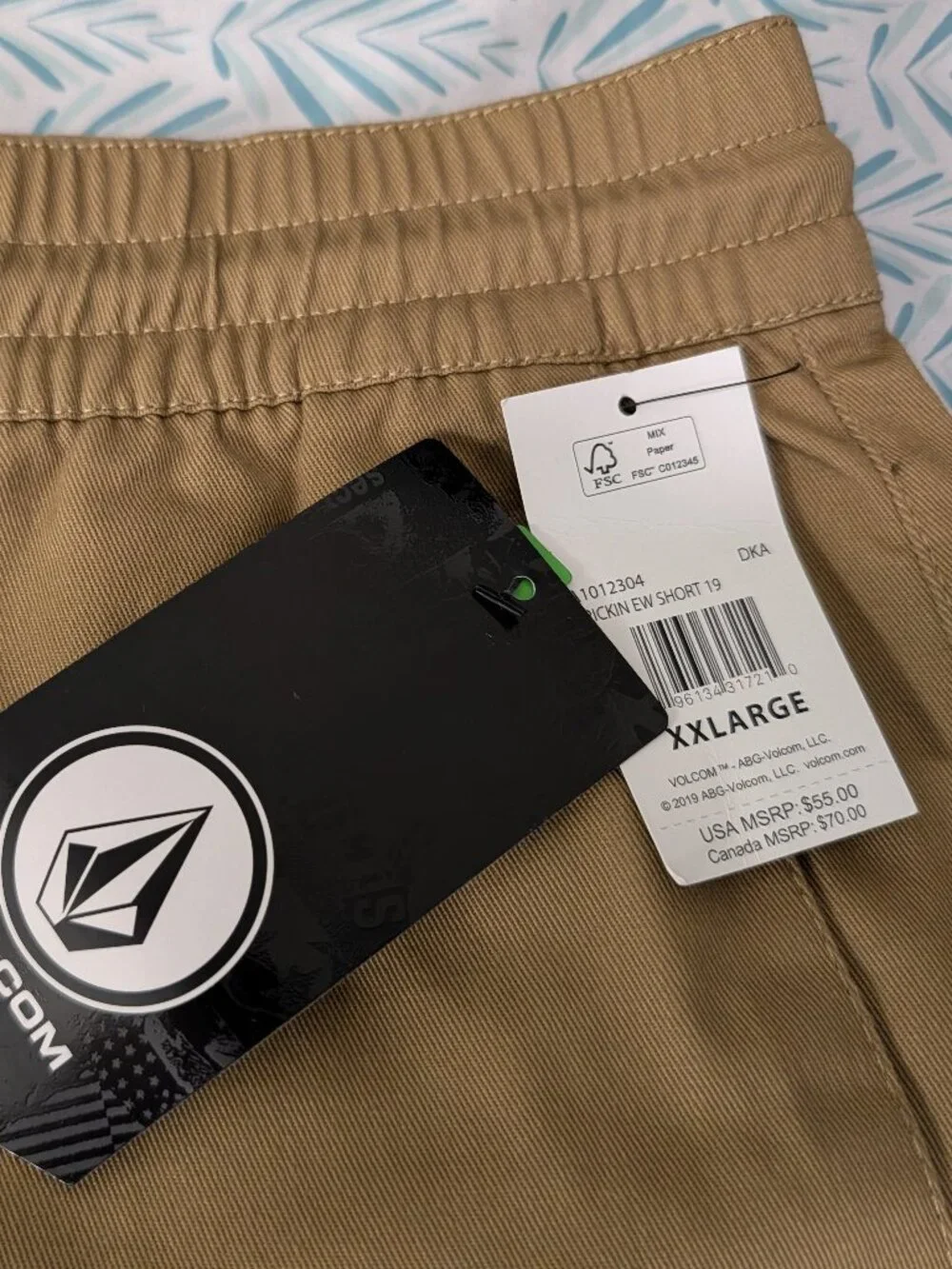 VOLCOM MEN'S FRICKIN ELASTIC WAIST SHORTS XXL 2XL Dark Khaki